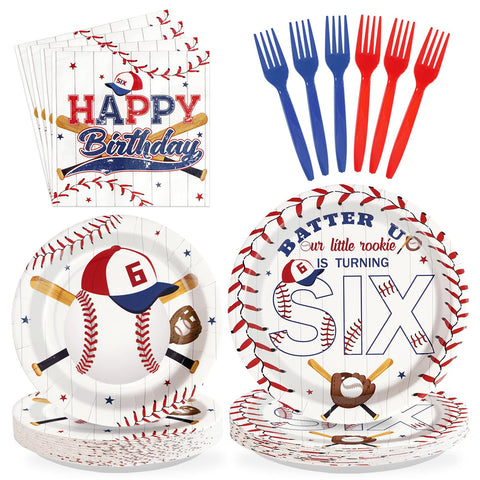 96 Pcs Baseball 6th Birthday Party Plates and Napkins - Grencian