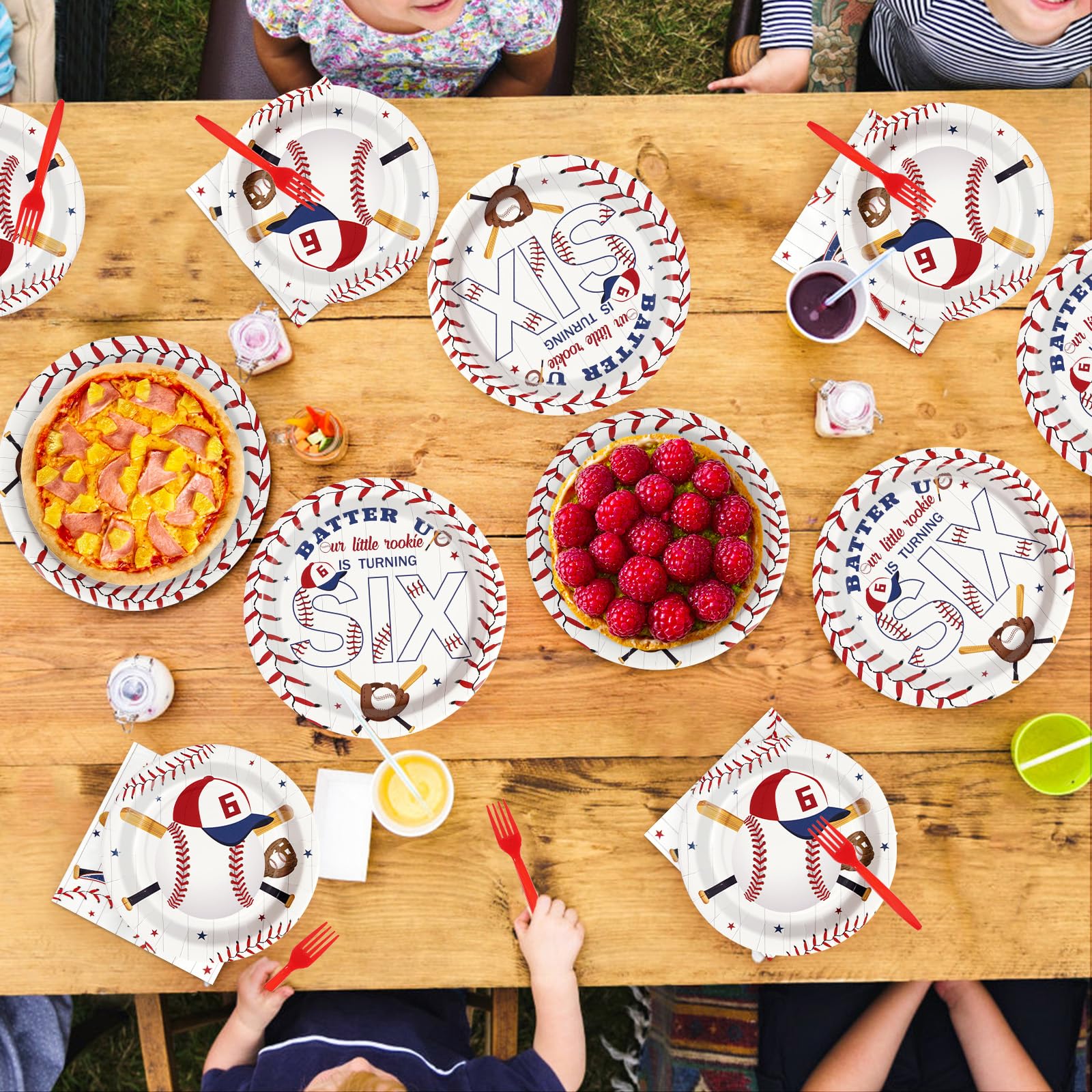 96 Pcs Baseball 6th Birthday Party Plates and Napkins - Grencian