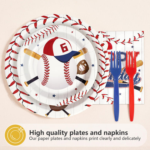 96 Pcs Baseball 6th Birthday Party Plates and Napkins - Grencian