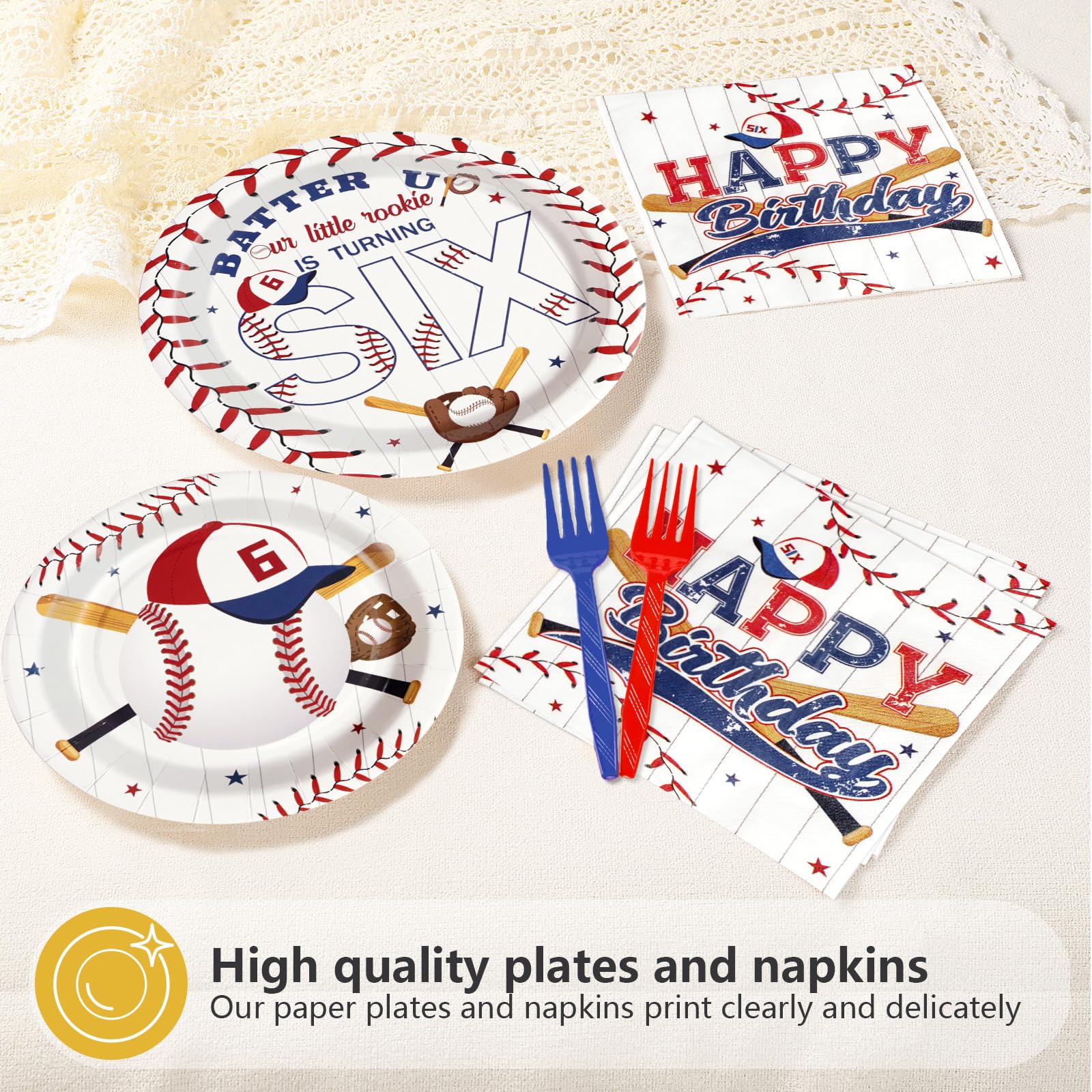 96 Pcs Baseball 6th Birthday Party Plates and Napkins - Grencian