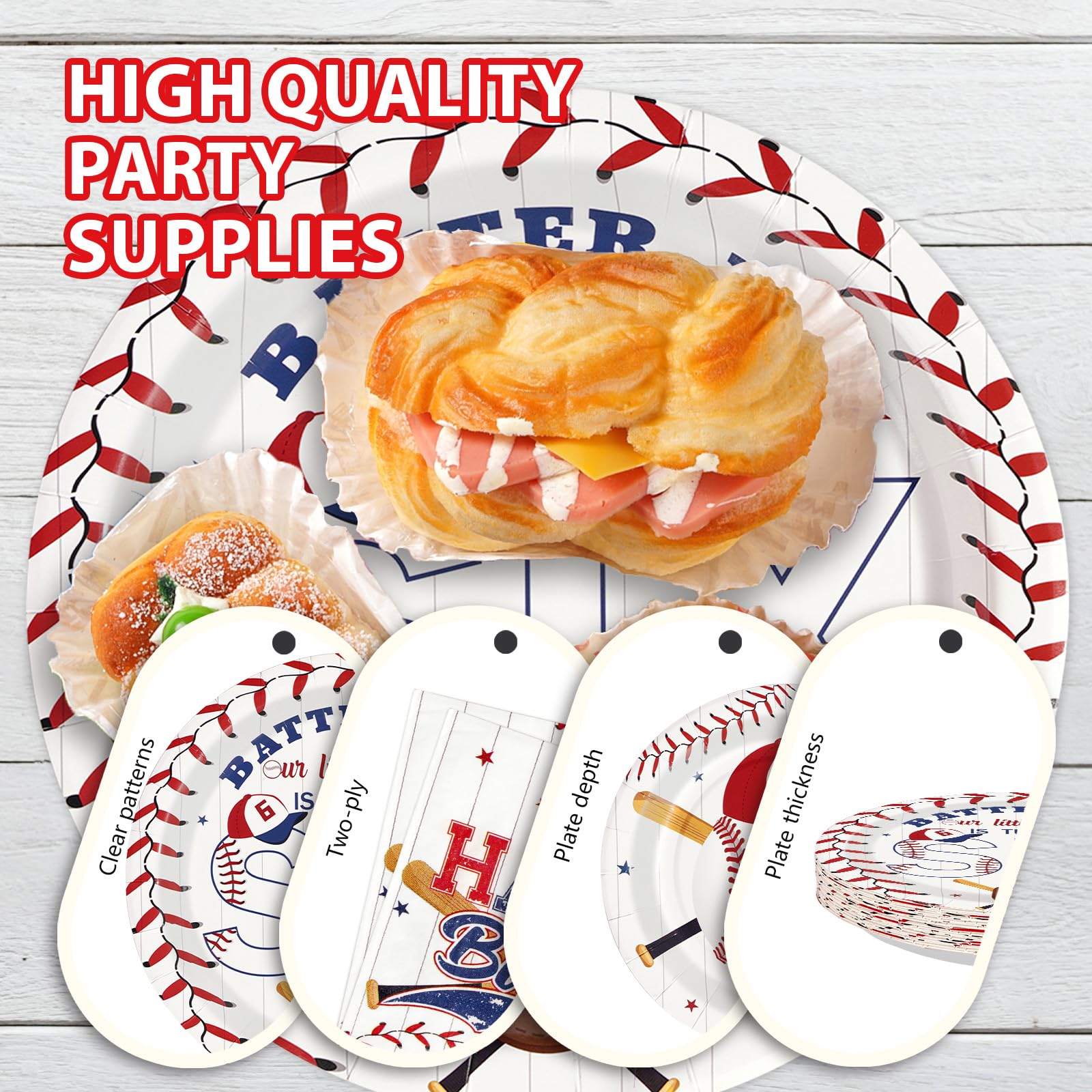 96 Pcs Baseball 6th Birthday Party Plates and Napkins - Grencian