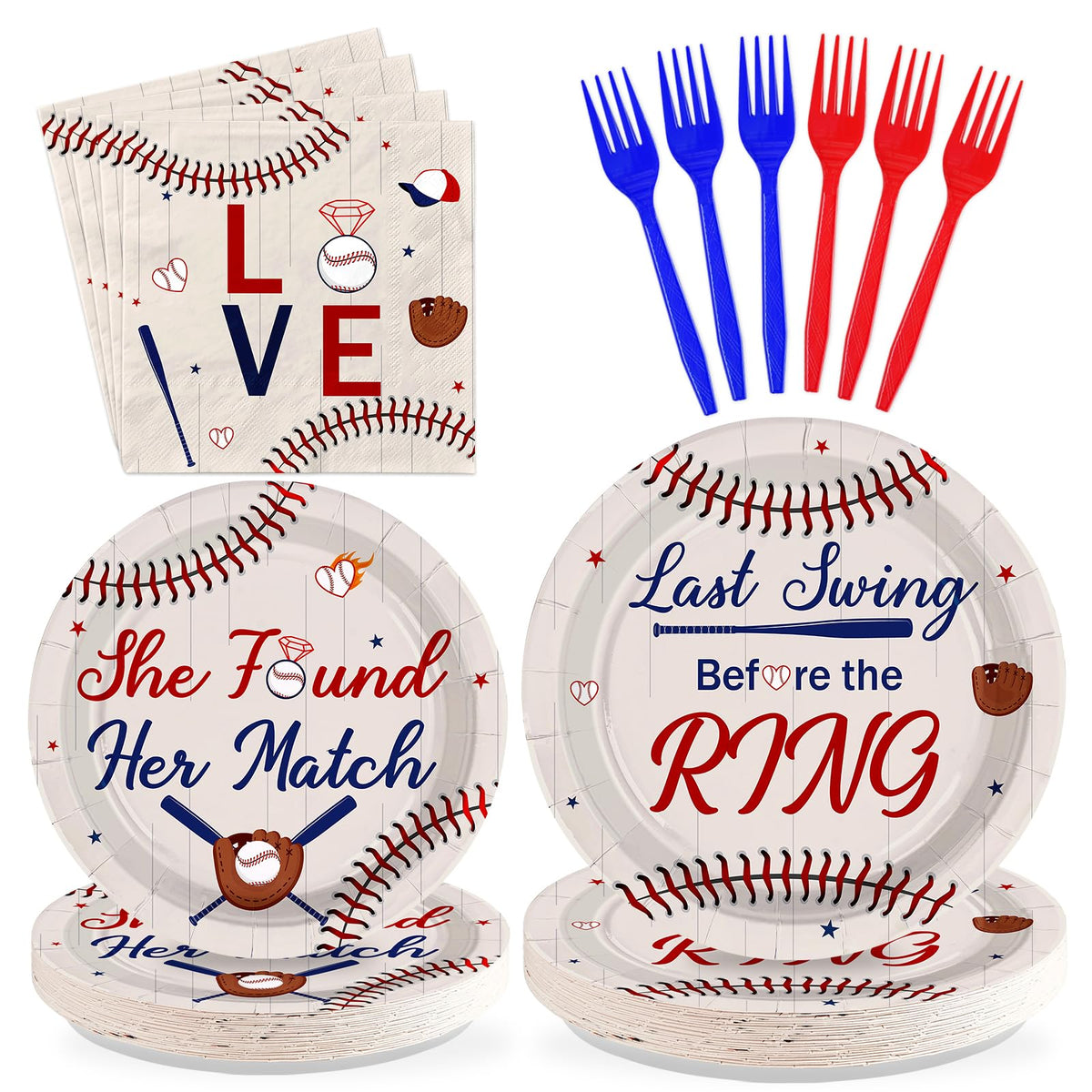 96 Pcs Baseball Bachelorette Party Plates and Napkins - Grencian