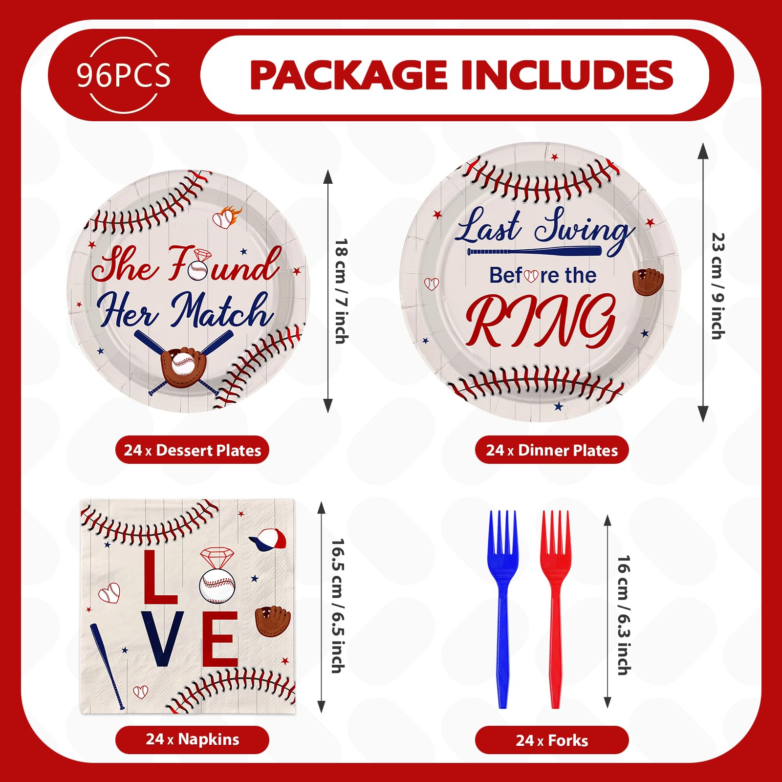 96 Pcs Baseball Bachelorette Party Plates and Napkins - Grencian