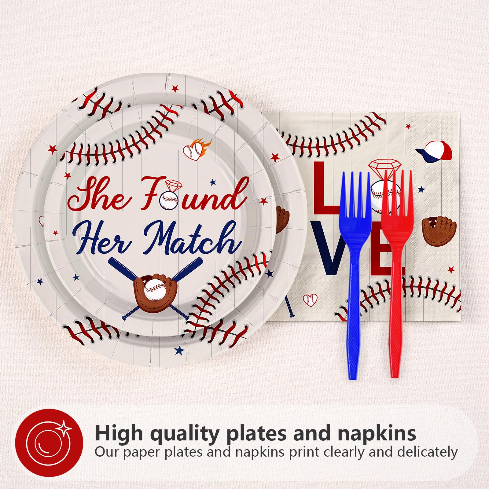 96 Pcs Baseball Bachelorette Party Plates and Napkins - Grencian