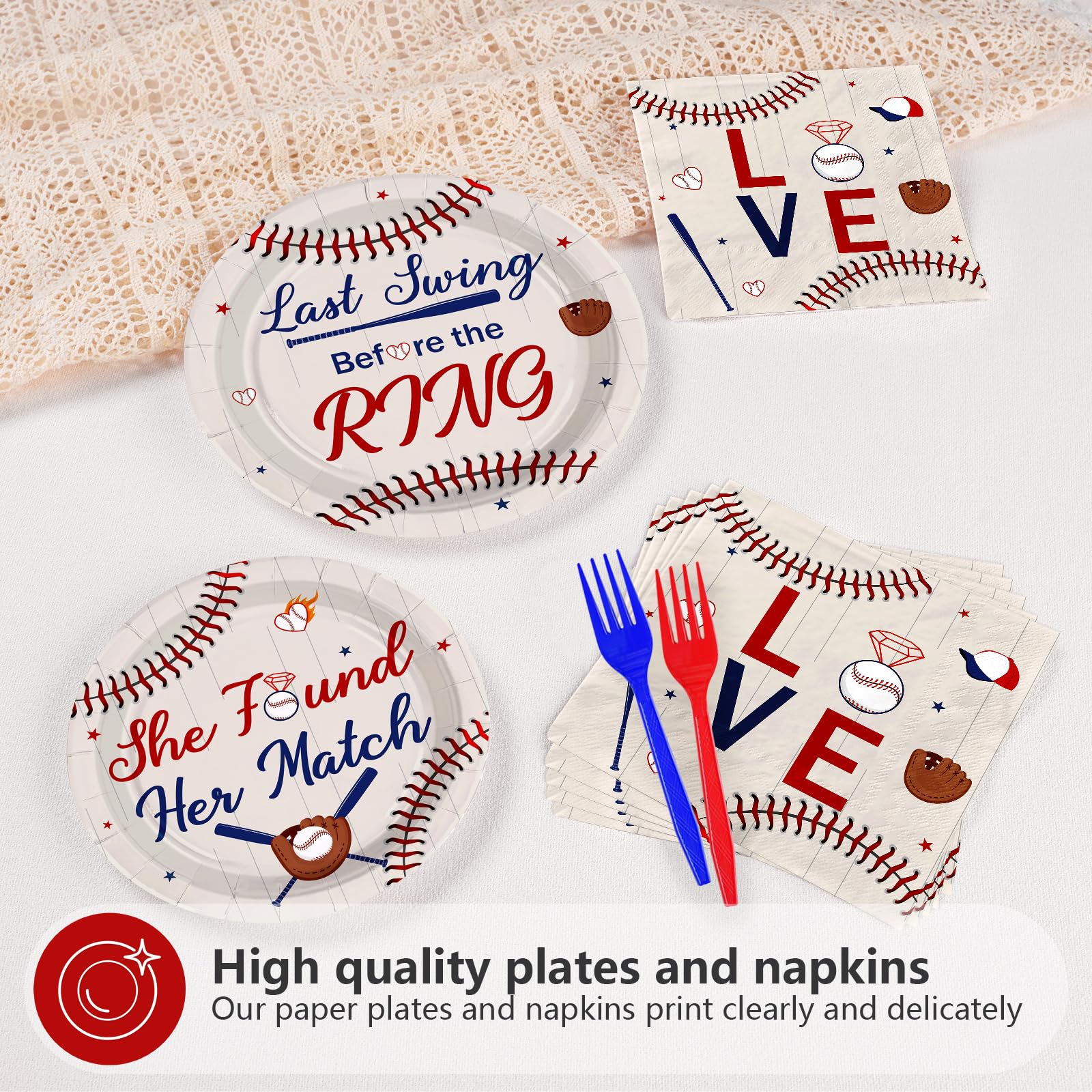 96 Pcs Baseball Bachelorette Party Plates and Napkins - Grencian