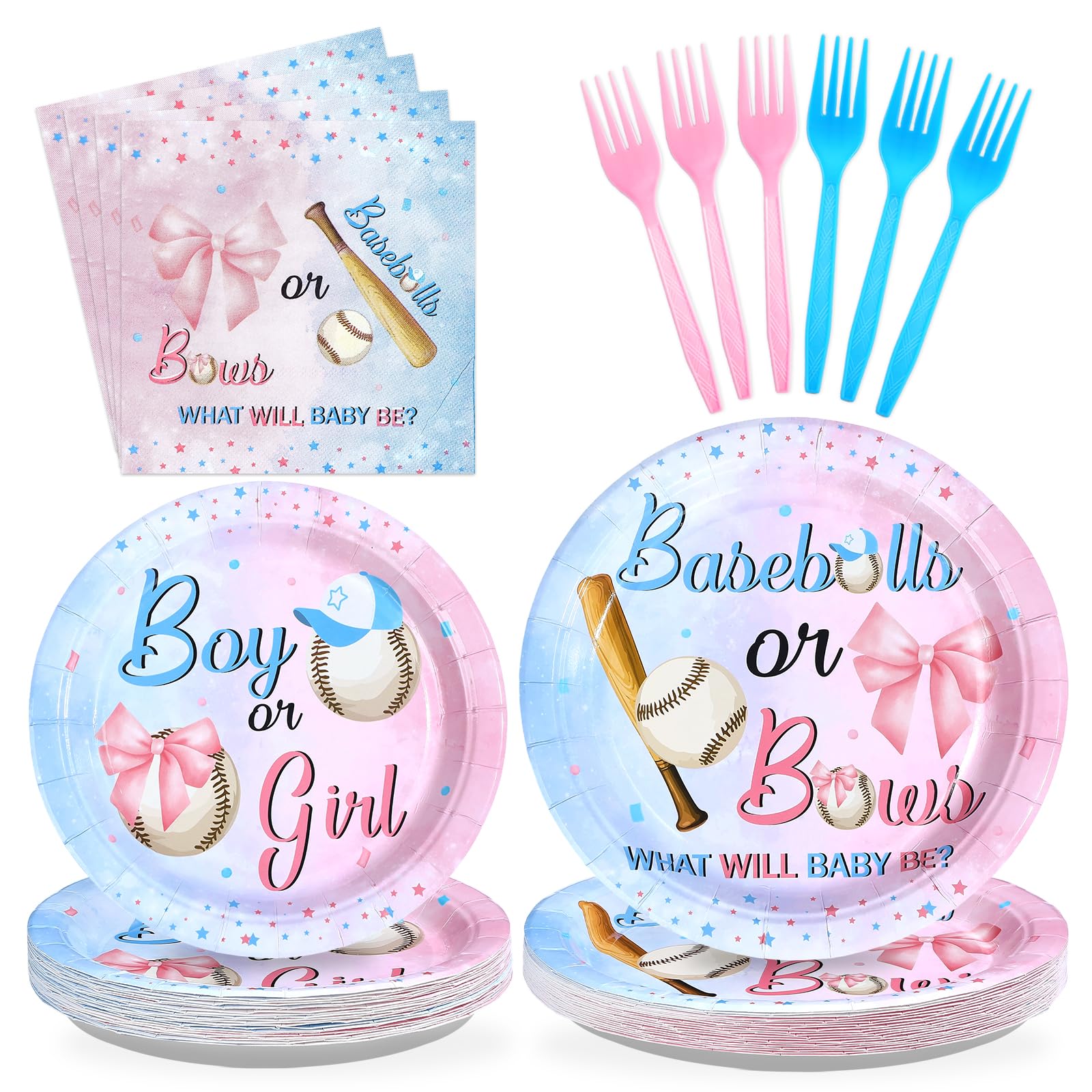 96 Pcs Baseball Gender Reveal Party Plates and Napkins - Grencian