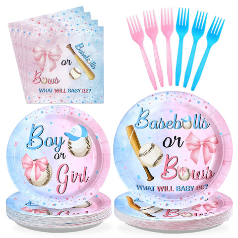 96 Pcs Baseball Gender Reveal Party Plates and Napkins - Grencian