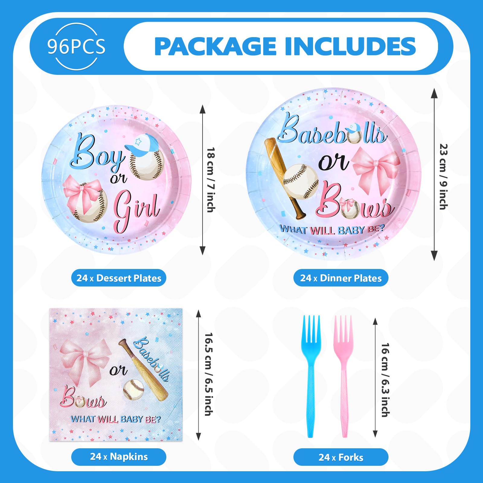 96 Pcs Baseball Gender Reveal Party Plates and Napkins - Grencian