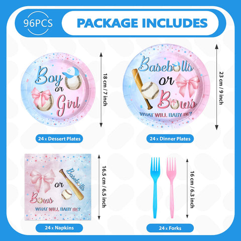 96 Pcs Baseball Gender Reveal Party Plates and Napkins - Grencian