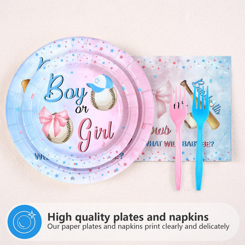 96 Pcs Baseball Gender Reveal Party Plates and Napkins - Grencian