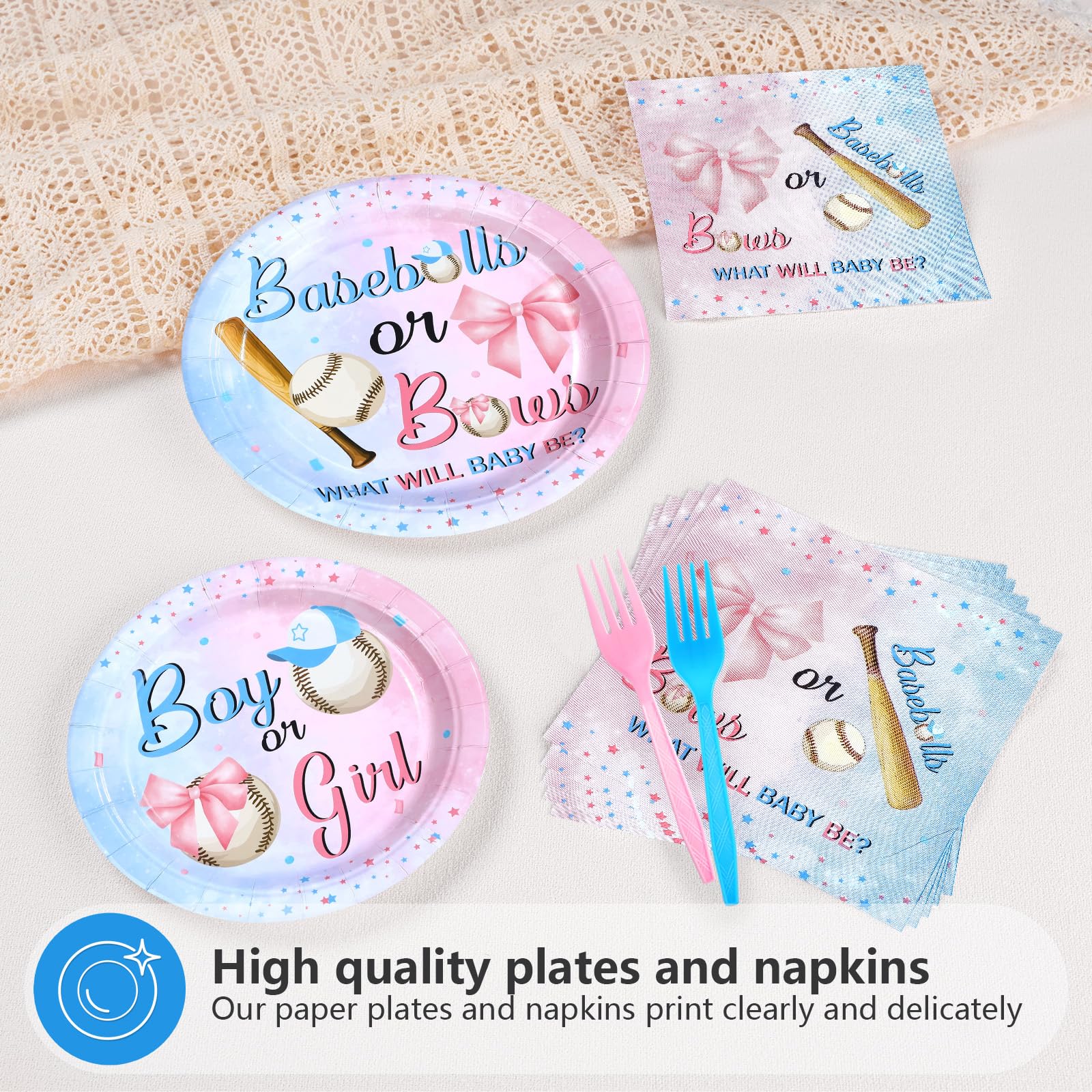 96 Pcs Baseball Gender Reveal Party Plates and Napkins - Grencian