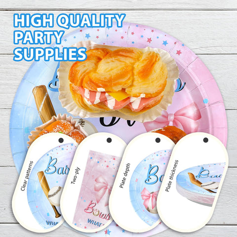 96 Pcs Baseball Gender Reveal Party Plates and Napkins - Grencian
