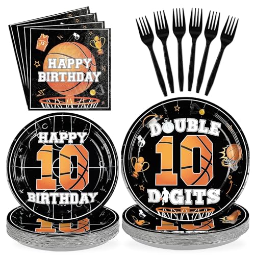 96 Pcs Basketball 10th Birthday Party Plates and Napkins - Grencian