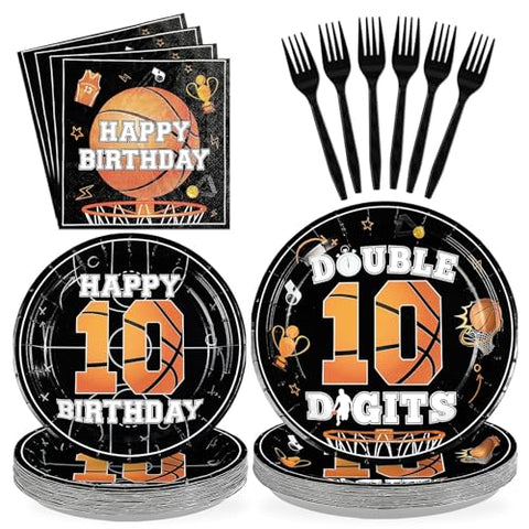 96 Pcs Basketball 10th Birthday Party Plates and Napkins - Grencian