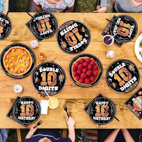 96 Pcs Basketball 10th Birthday Party Plates and Napkins - Grencian