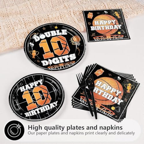 96 Pcs Basketball 10th Birthday Party Plates and Napkins - Grencian