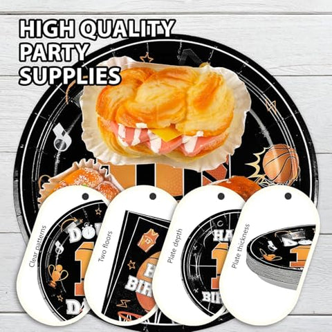 96 Pcs Basketball 10th Birthday Party Plates and Napkins - Grencian