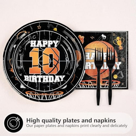 96 Pcs Basketball 10th Birthday Party Plates and Napkins - Grencian