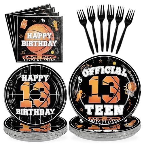 96 Pcs Basketball 13th Birthday Party Plates and Napkins - Grencian