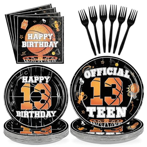 96 Pcs Basketball 13th Birthday Party Plates and Napkins - Grencian