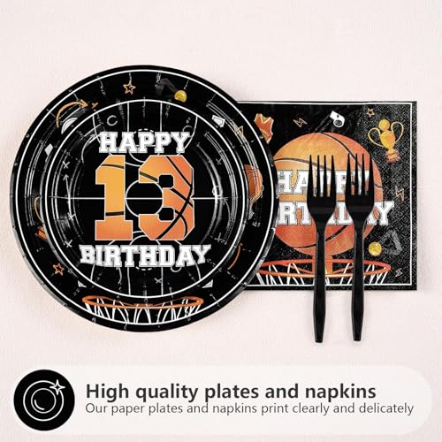 96 Pcs Basketball 13th Birthday Party Plates and Napkins - Grencian