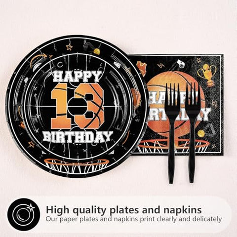 96 Pcs Basketball 13th Birthday Party Plates and Napkins - Grencian
