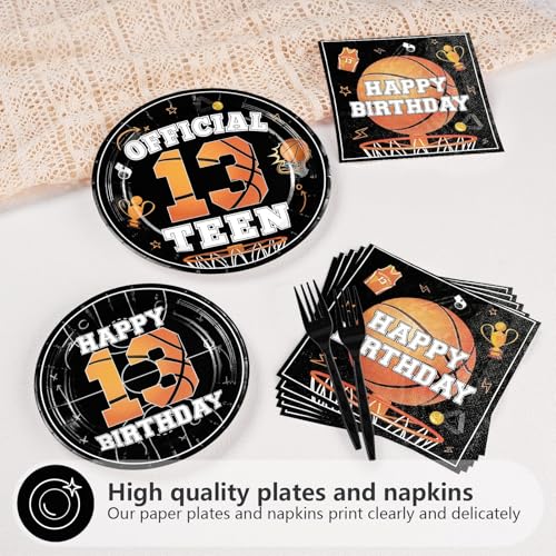 96 Pcs Basketball 13th Birthday Party Plates and Napkins - Grencian