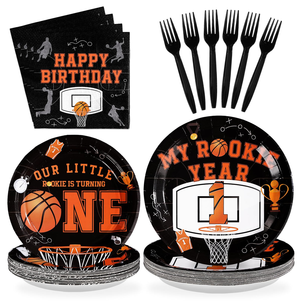 96 Pcs Basketball 1st Birthday Party Plates and Napkins - Grencian