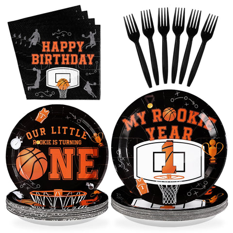 96 Pcs Basketball 1st Birthday Party Plates and Napkins - Grencian
