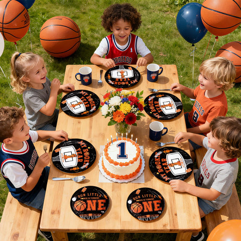 96 Pcs Basketball 1st Birthday Party Plates and Napkins - Grencian