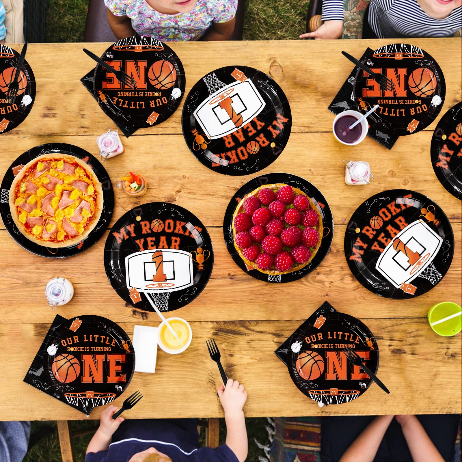 96 Pcs Basketball 1st Birthday Party Plates and Napkins - Grencian