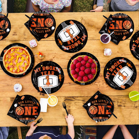 96 Pcs Basketball 1st Birthday Party Plates and Napkins - Grencian