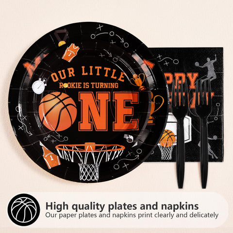 96 Pcs Basketball 1st Birthday Party Plates and Napkins - Grencian