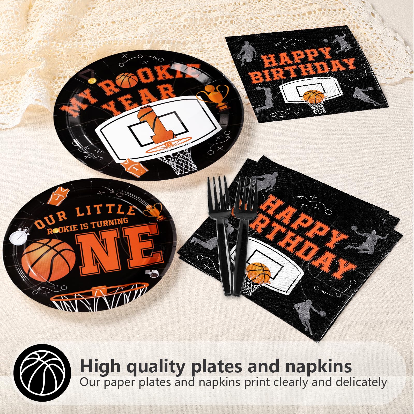 96 Pcs Basketball 1st Birthday Party Plates and Napkins - Grencian