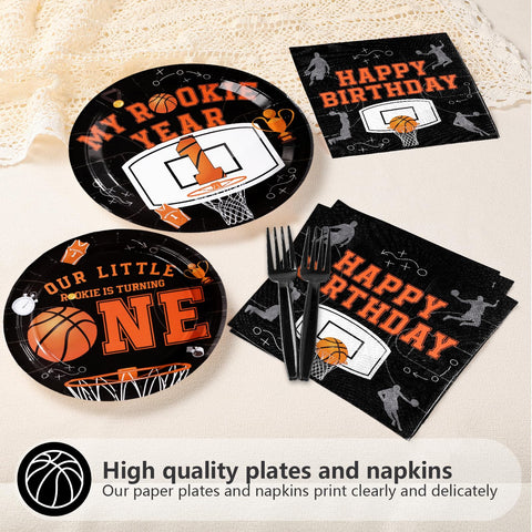 96 Pcs Basketball 1st Birthday Party Plates and Napkins - Grencian