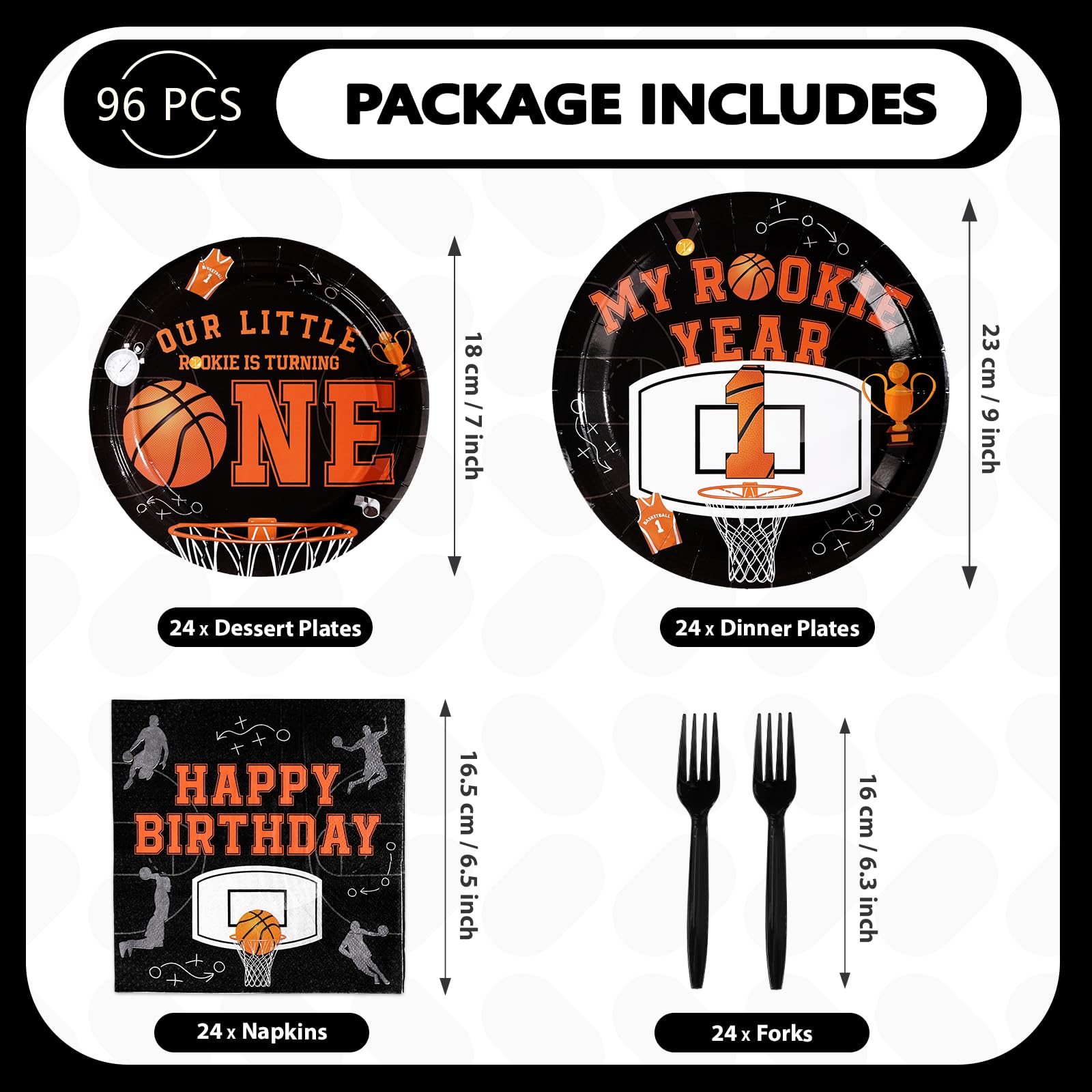 96 Pcs Basketball 1st Birthday Party Plates and Napkins - Grencian