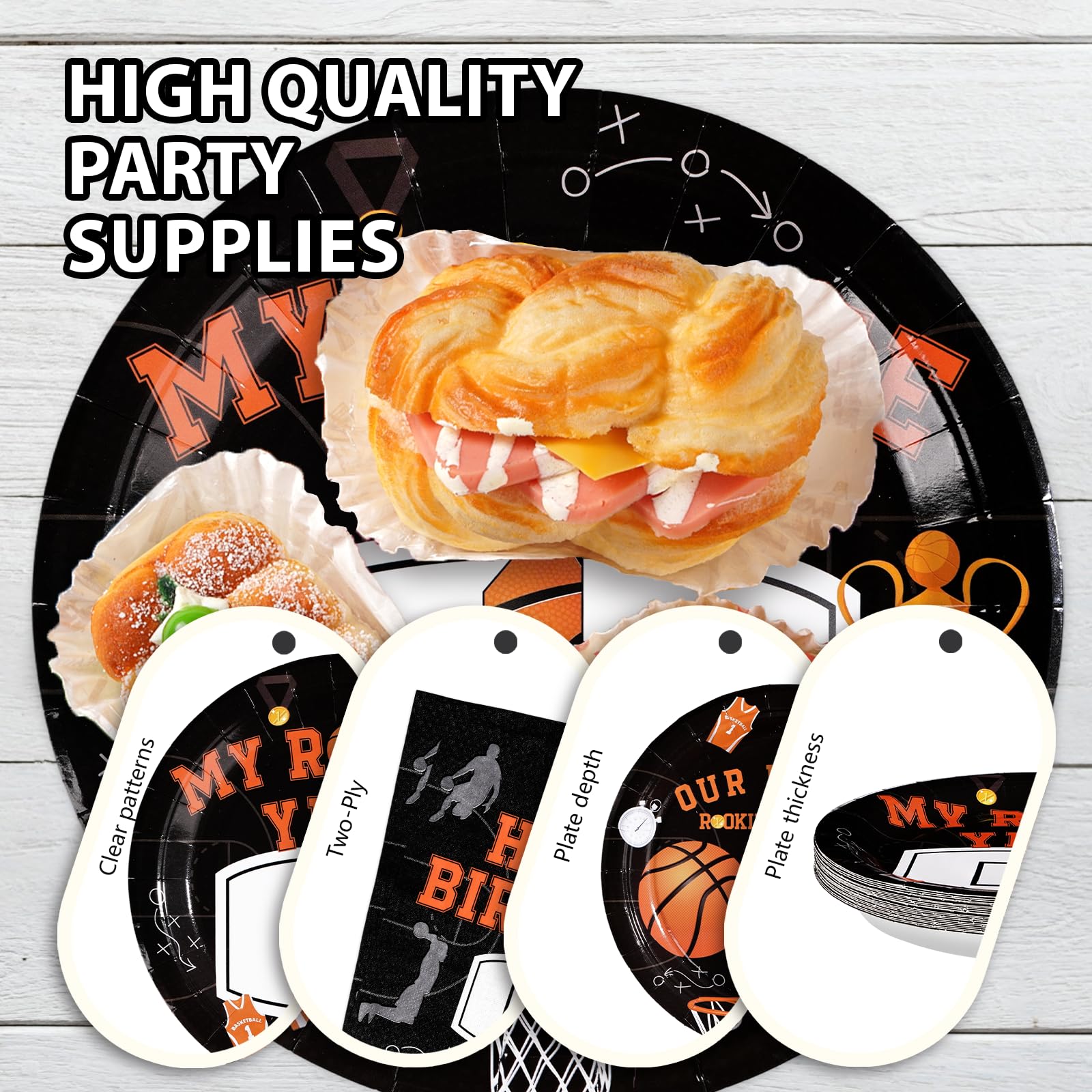 96 Pcs Basketball 1st Birthday Party Plates and Napkins - Grencian