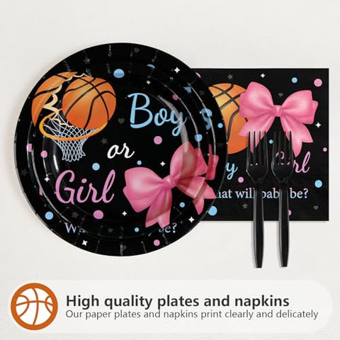 96 Pcs Basketball Gender Reveal Party Plates and Napkins - Grencian