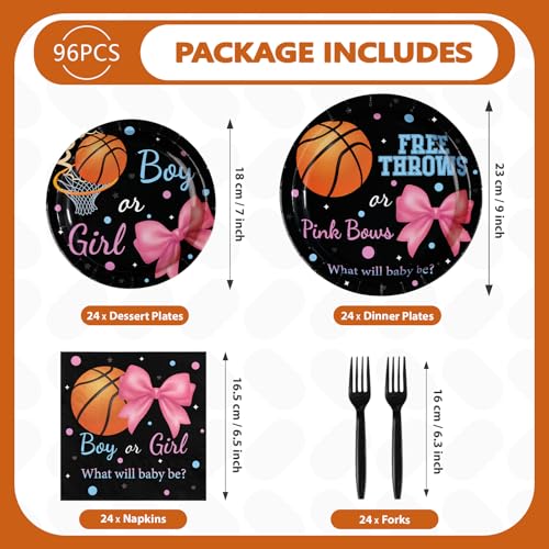 96 Pcs Basketball Gender Reveal Party Plates and Napkins - Grencian