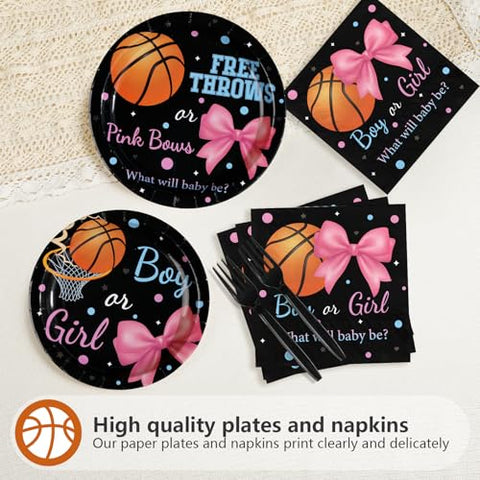 96 Pcs Basketball Gender Reveal Party Plates and Napkins - Grencian