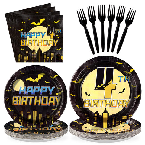 96 Pcs Bat 4th Birthday Party Plates and Napkins - Grencian