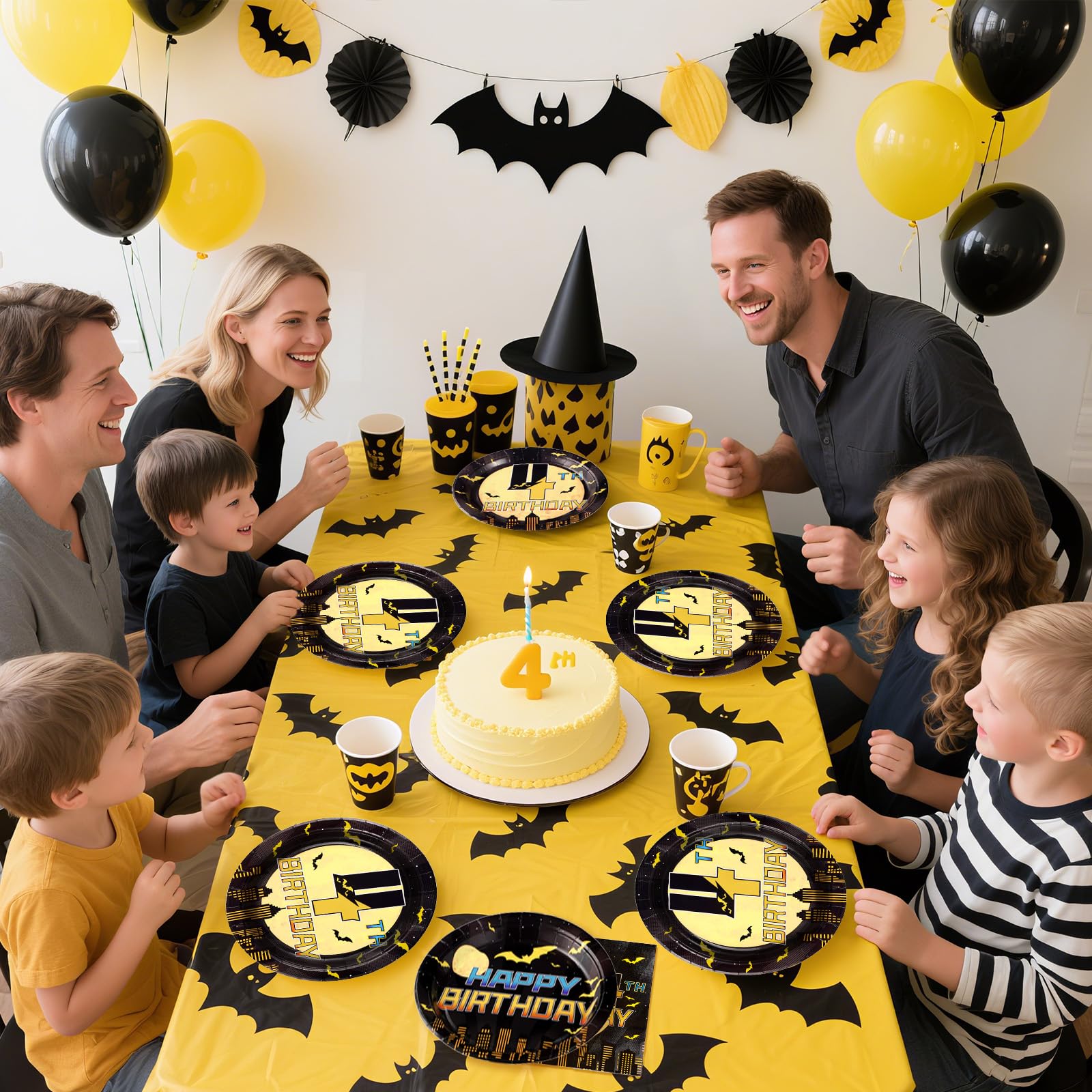 96 Pcs Bat 4th Birthday Party Plates and Napkins - Grencian