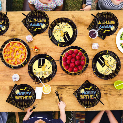 96 Pcs Bat 4th Birthday Party Plates and Napkins - Grencian