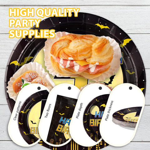 96 Pcs Bat 4th Birthday Party Plates and Napkins - Grencian