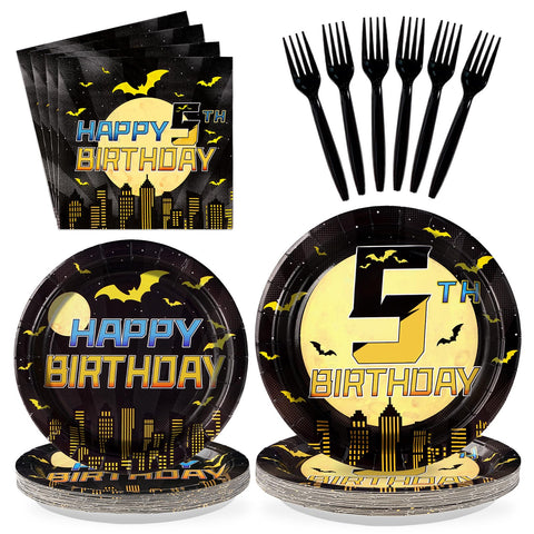 96 Pcs Bat 5th Birthday Party Plates and Napkins - Grencian