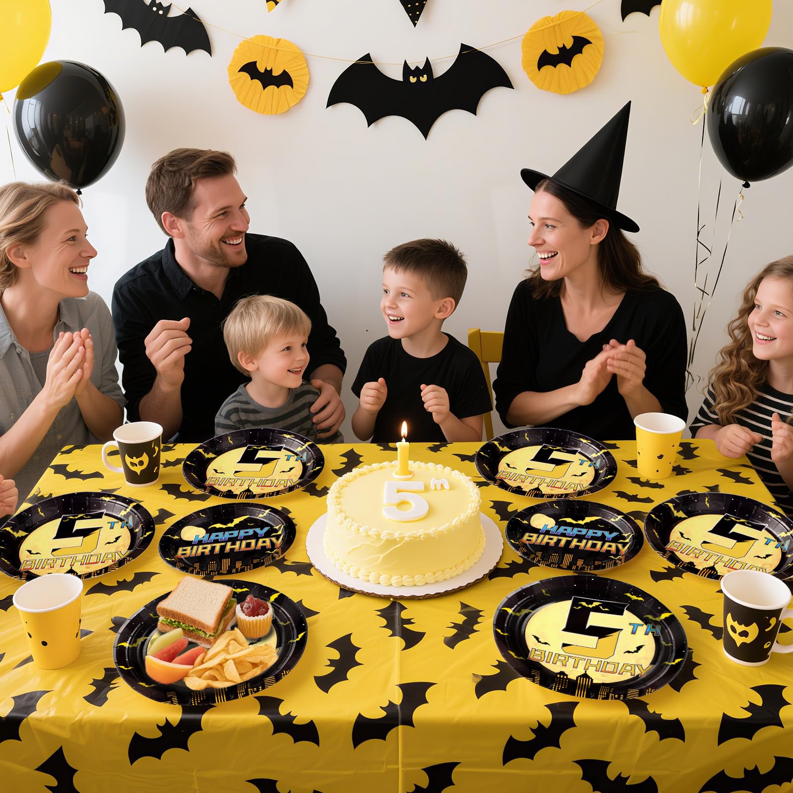 96 Pcs Bat 5th Birthday Party Plates and Napkins - Grencian