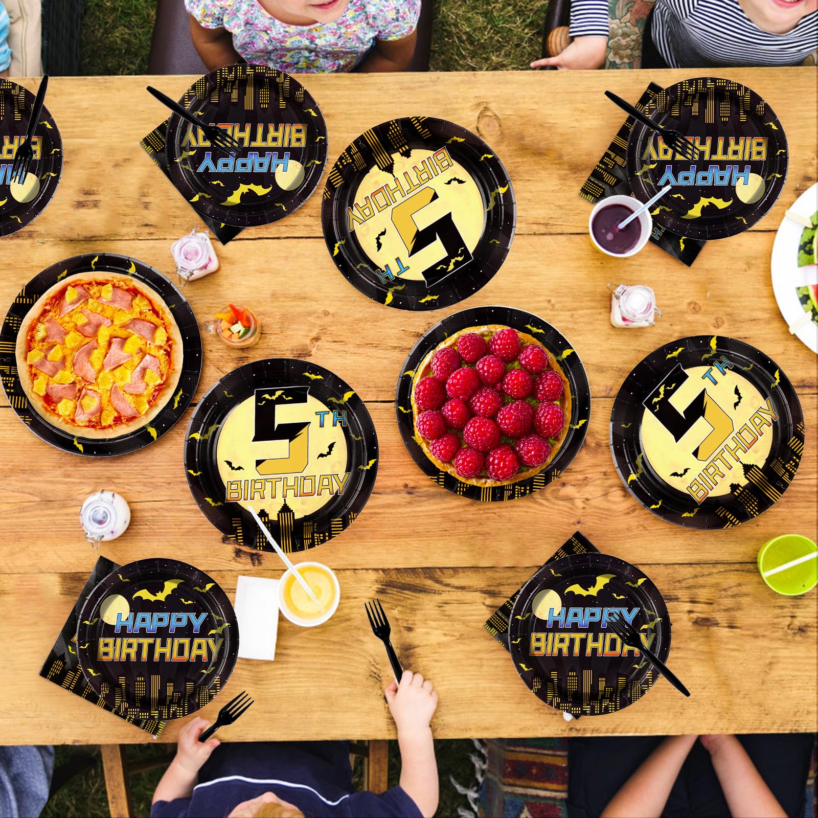 96 Pcs Bat 5th Birthday Party Plates and Napkins - Grencian