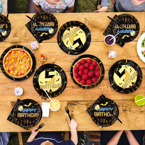 96 Pcs Bat 5th Birthday Party Plates and Napkins - Grencian