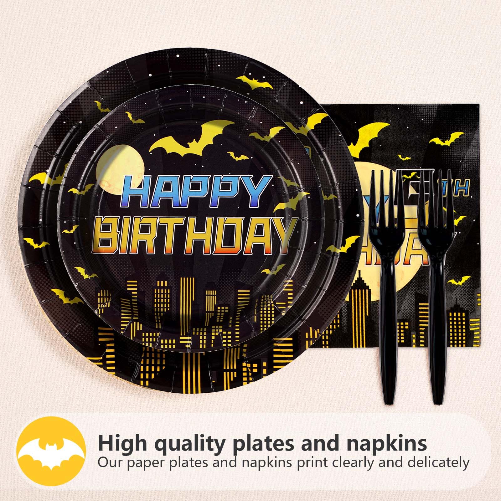 96 Pcs Bat 5th Birthday Party Plates and Napkins - Grencian