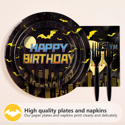 96 Pcs Bat 5th Birthday Party Plates and Napkins - Grencian